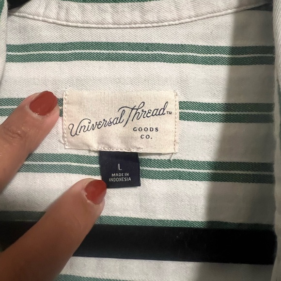Universal Thread Green and White Striped Shirt Dress - Picture 3 of 3